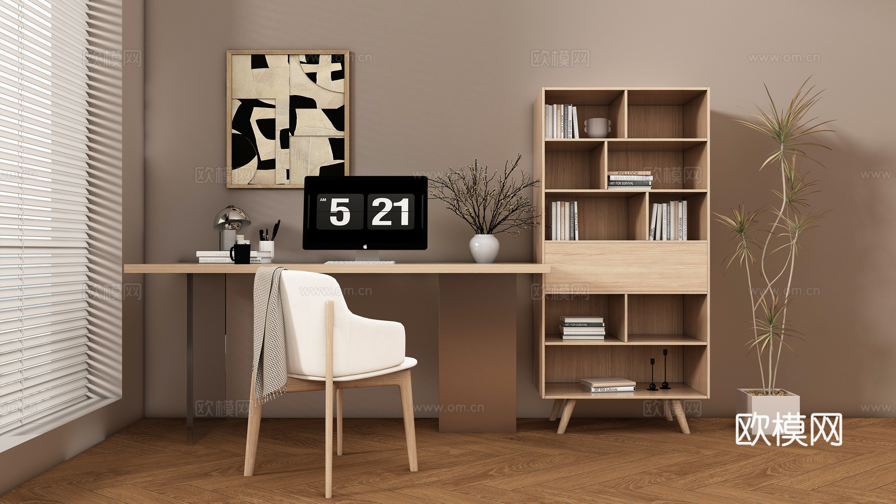 现代书桌椅组合 摆件组合 书桌su模型