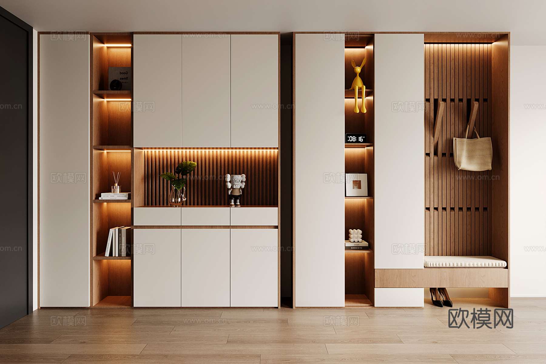 现代定制玄关鞋柜 通顶鞋柜 换鞋凳鞋柜一体su模型