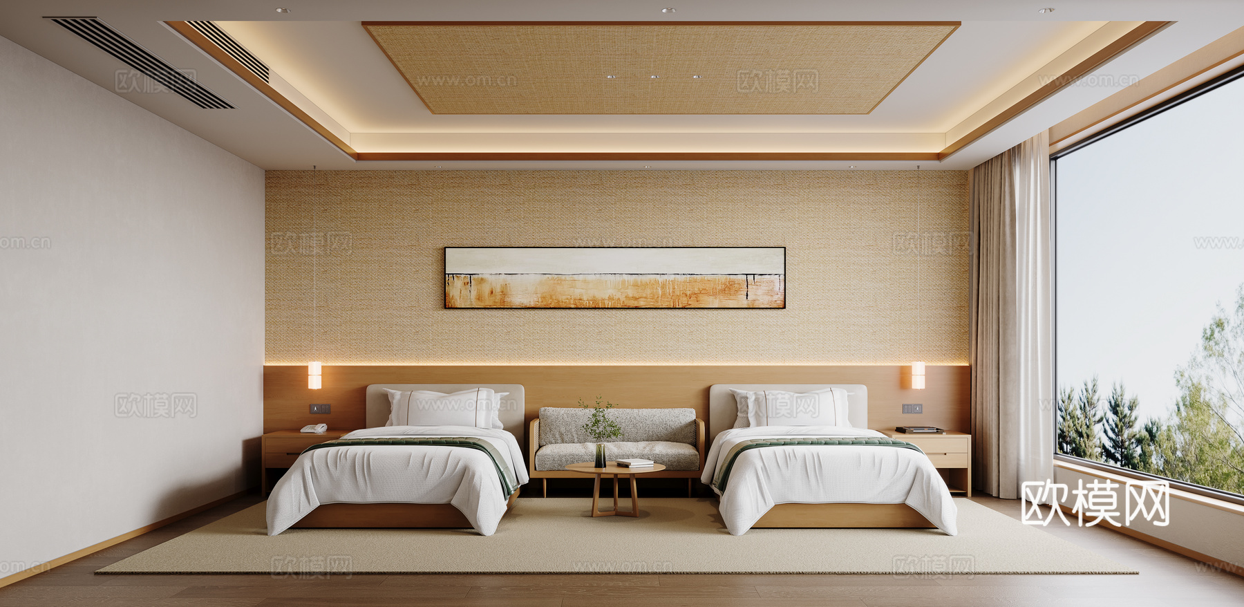 酒店标间su模型