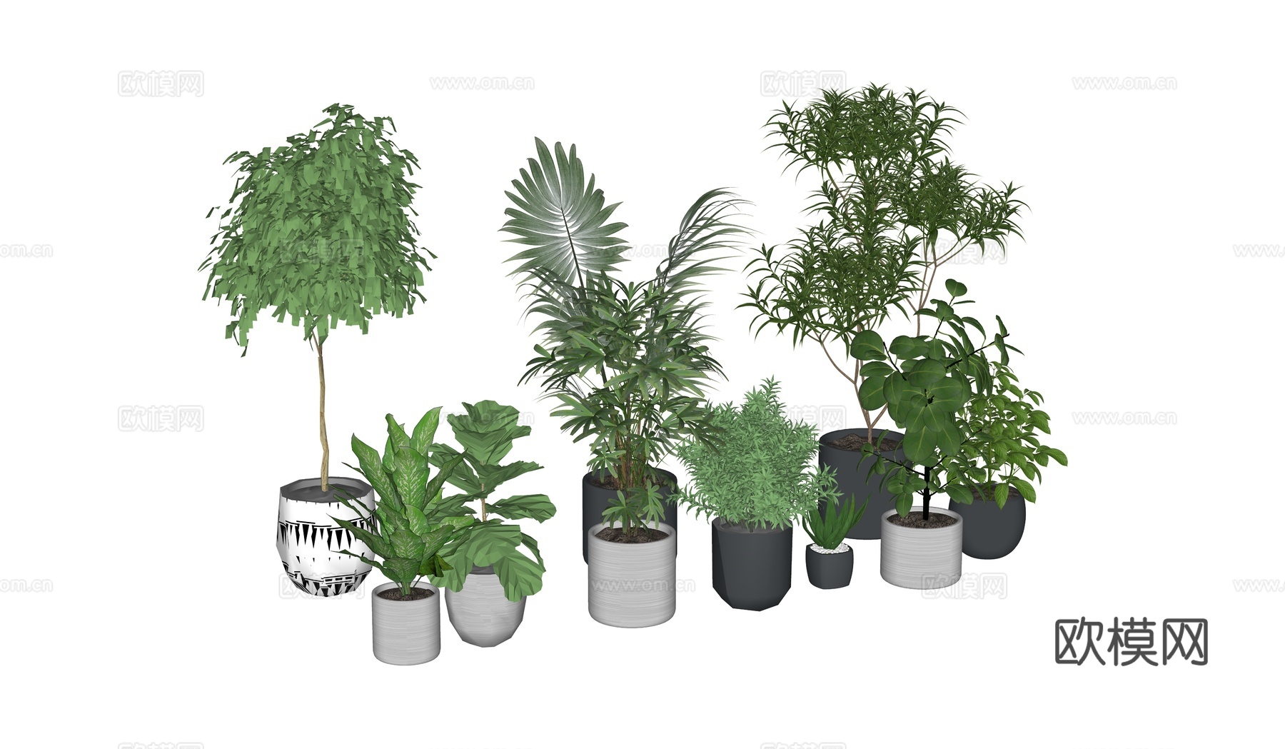 现代盆栽绿植组合su模型