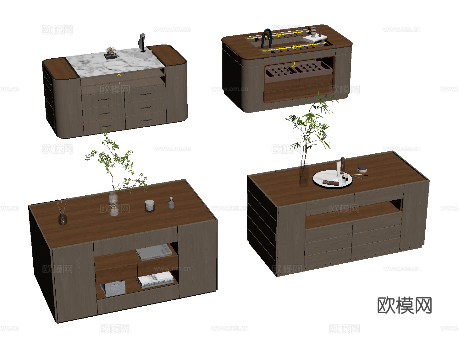 现代衣帽间中岛柜 首饰柜 收纳柜su模型