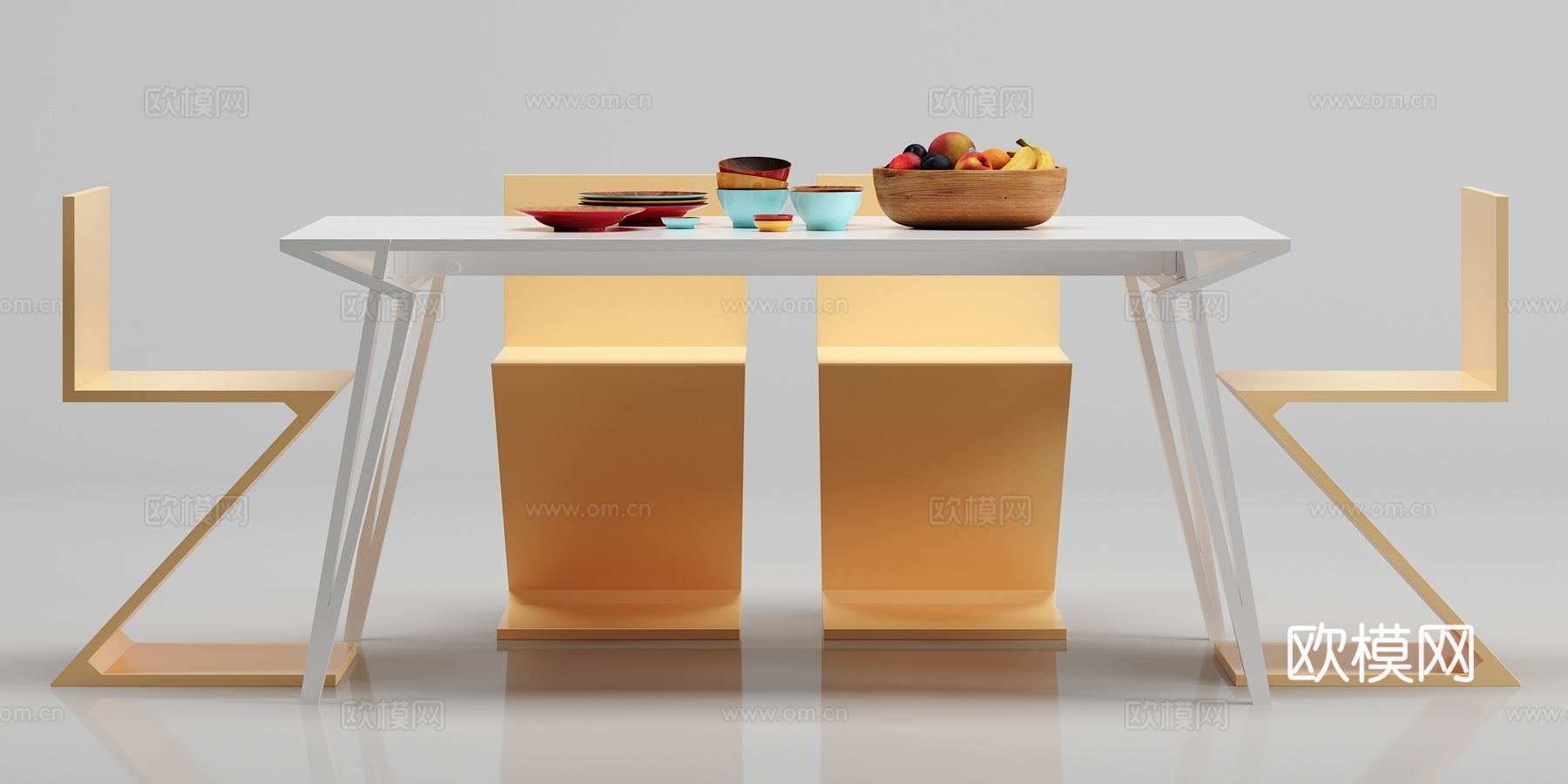 现代餐桌 椅子 摆件组合3d模型下载（渲染图2）