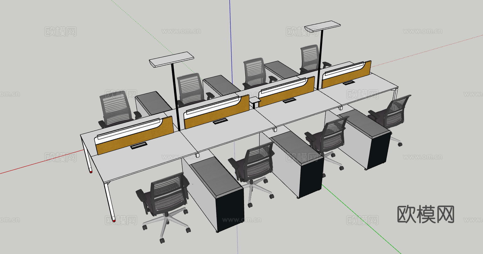 现代风格办公室办公工位组合su模型