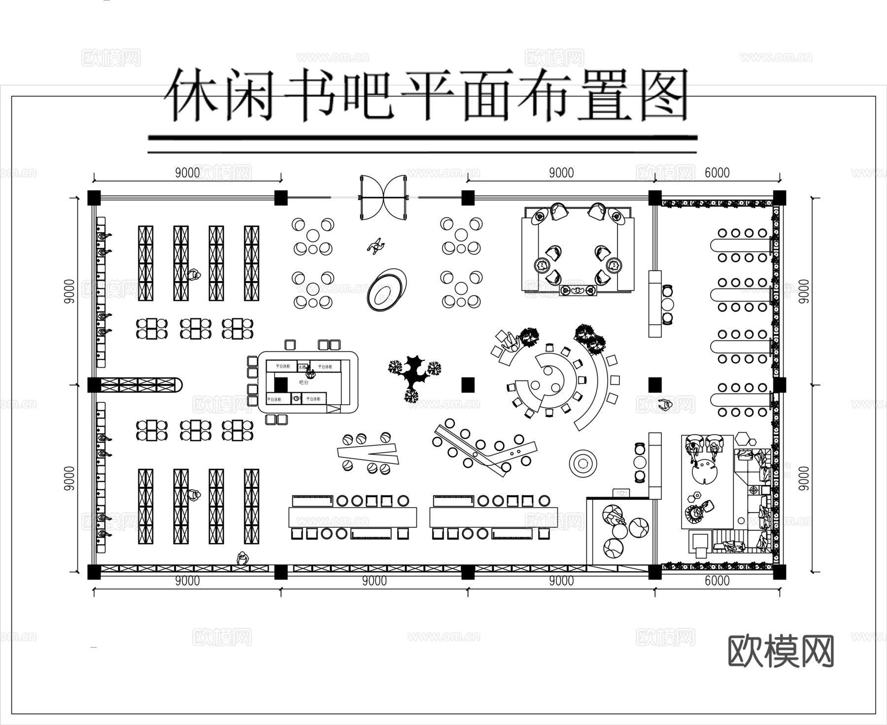 休闲书吧书咖书店CADcad施工图