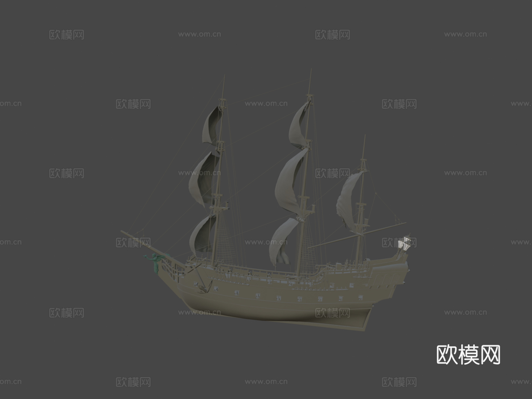 黑珍珠号船3d模型下载（渲染图8）