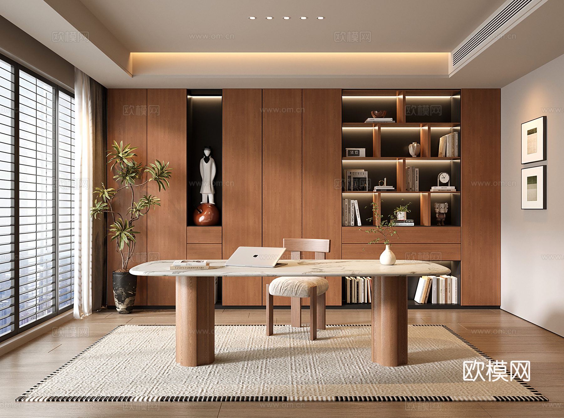 中古现代书房 书柜 书桌椅su模型