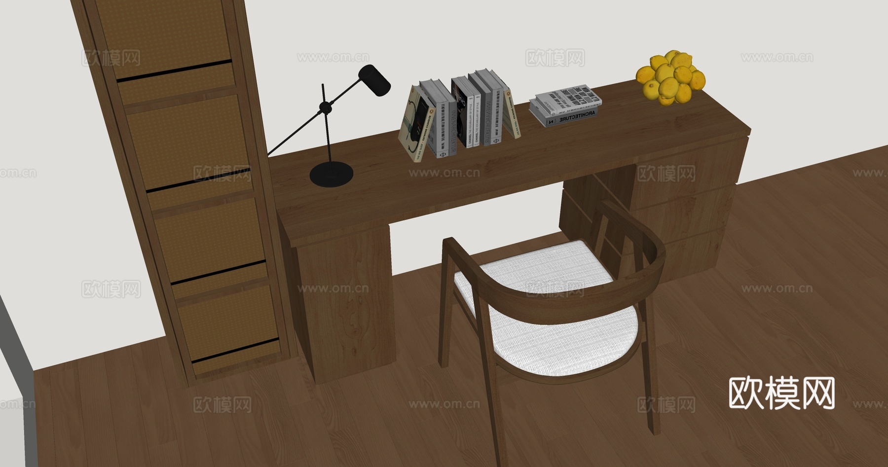现代书桌椅组合 摆件组合 书桌su模型