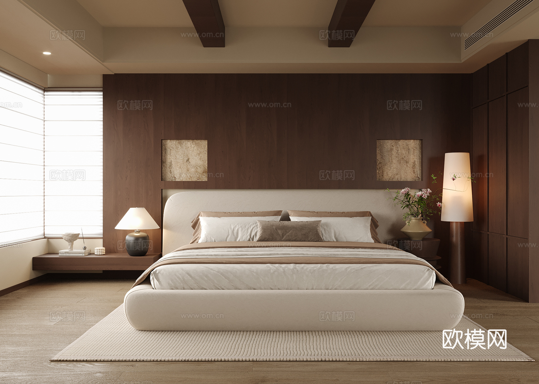现代卧室 双人床su模型