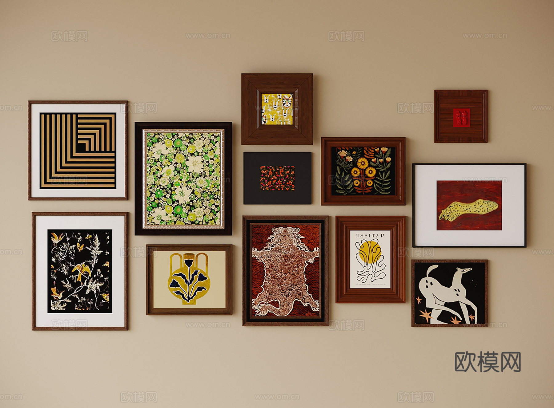 现代挂画组合su模型