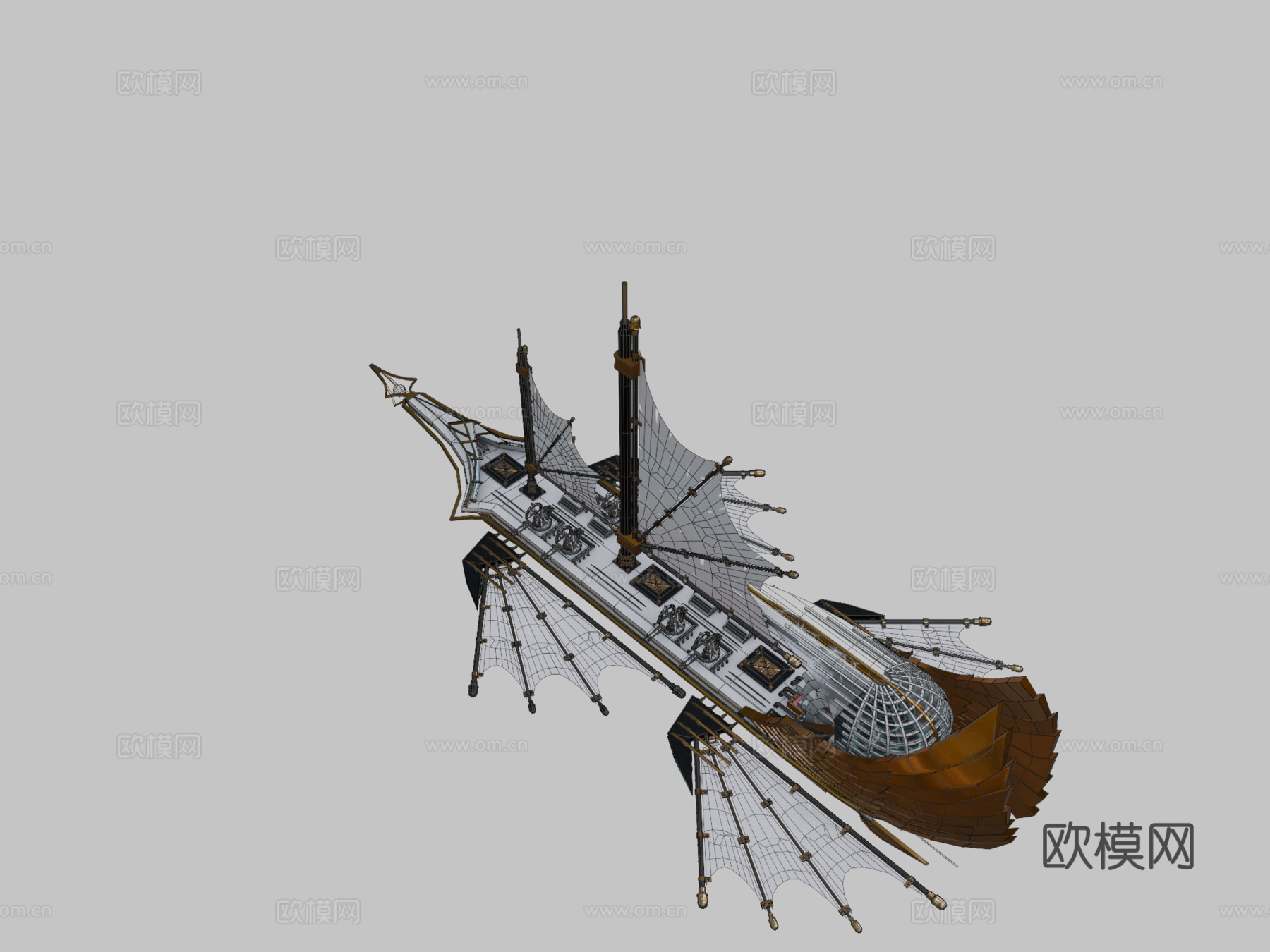 蒸汽朋克船概念3d模型下载（渲染图2）