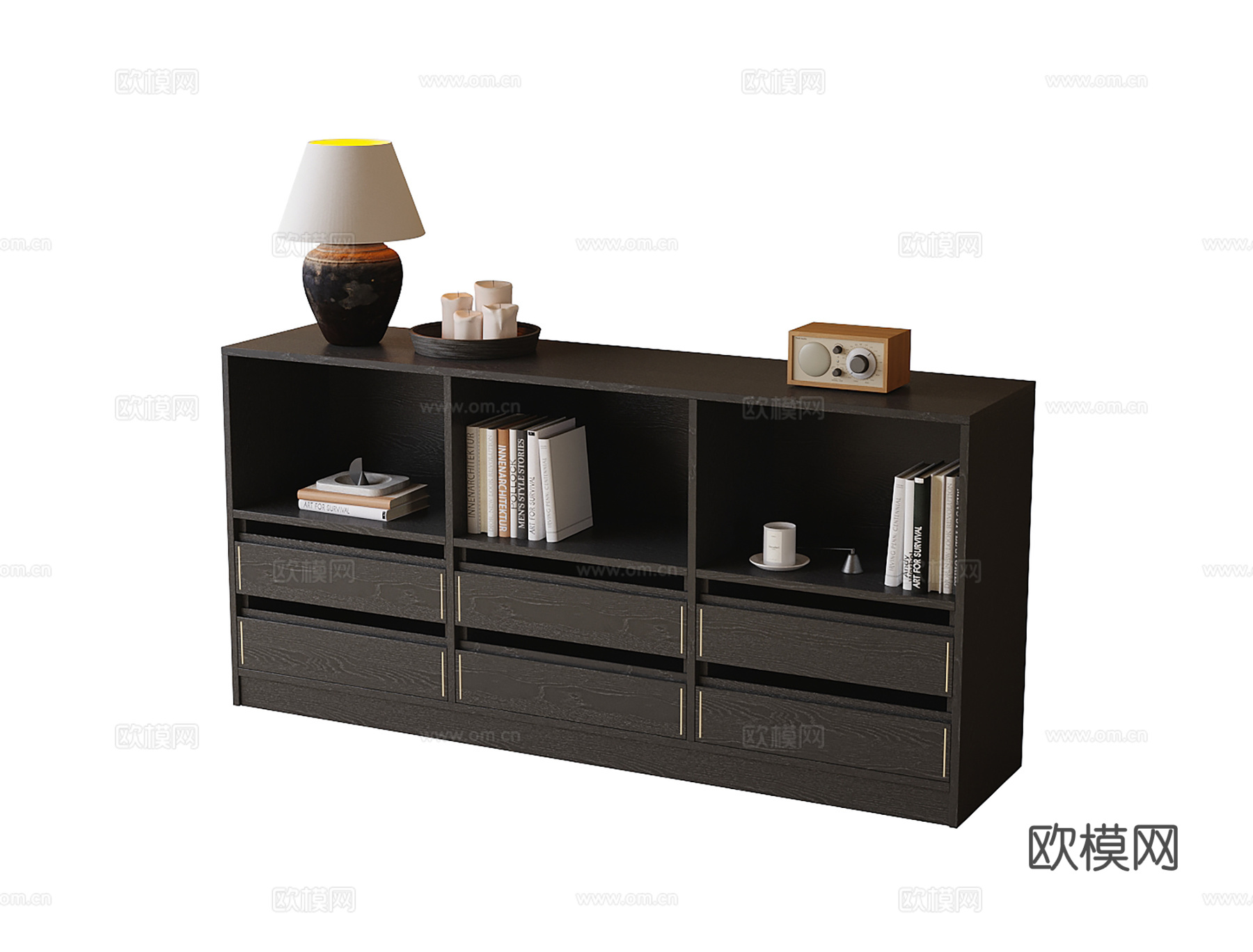 现代边柜 矮书柜su模型