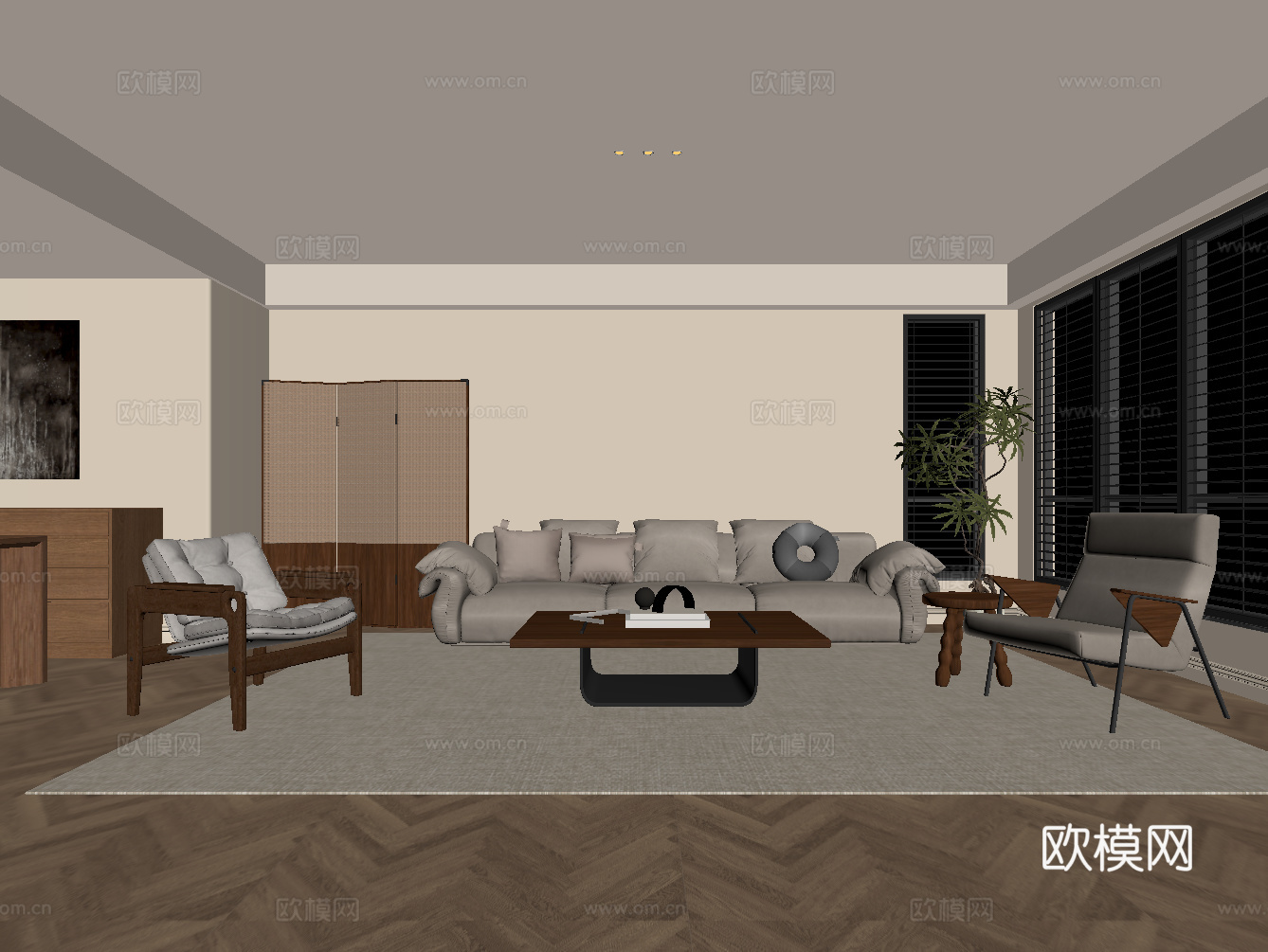 中古风客厅 沙发茶几组合su模型