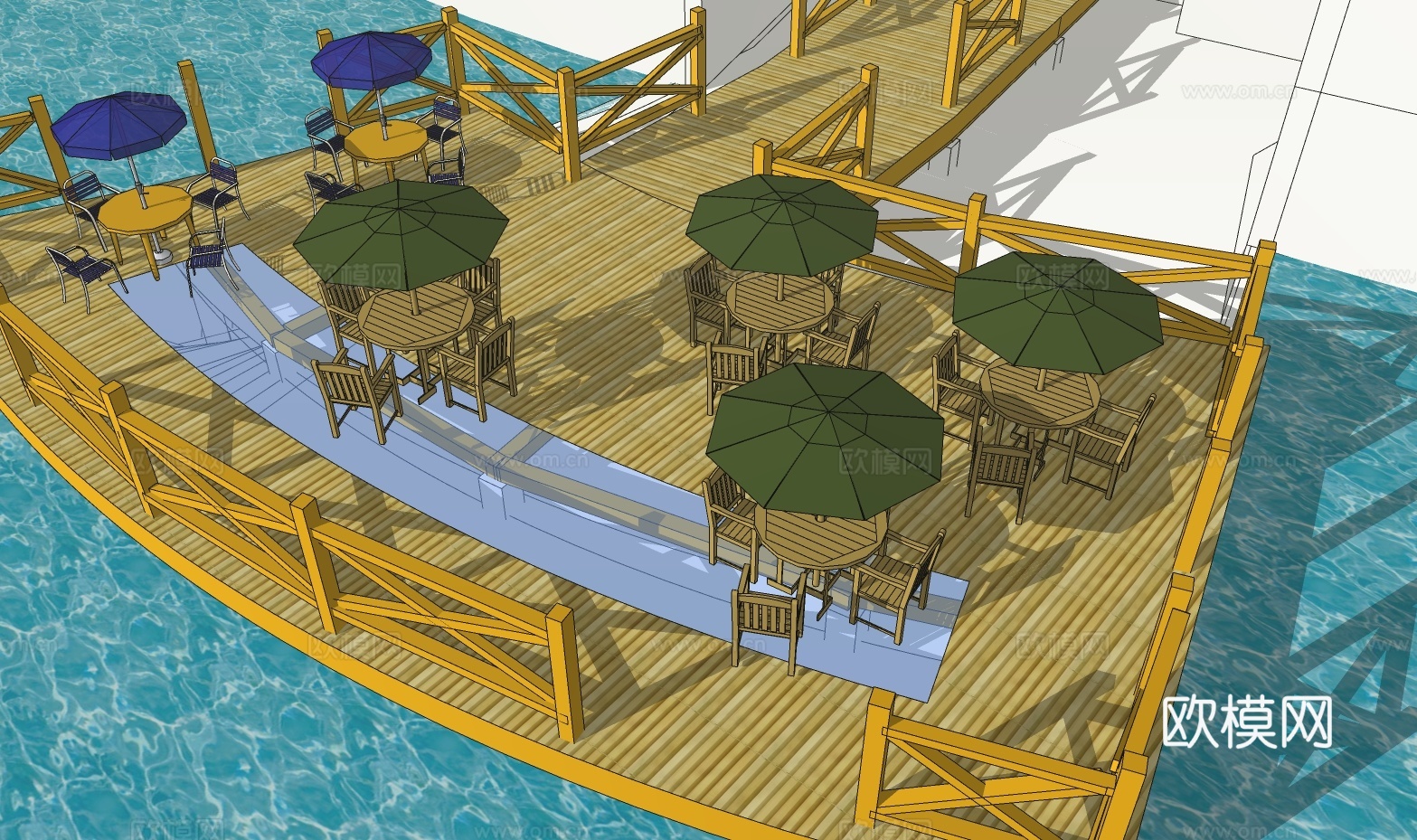 水边观景平台su模型