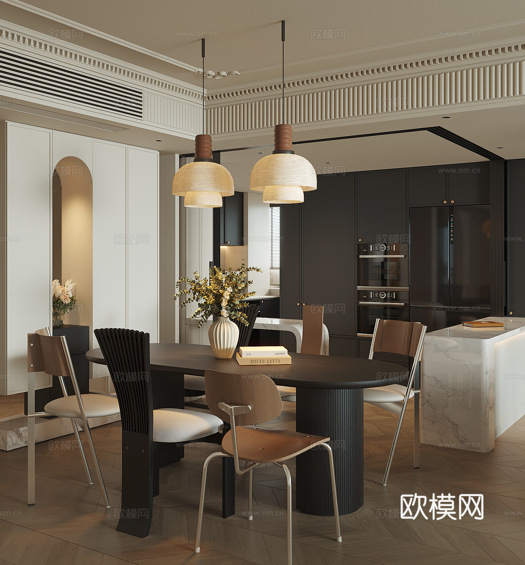 现代法式餐厅su模型