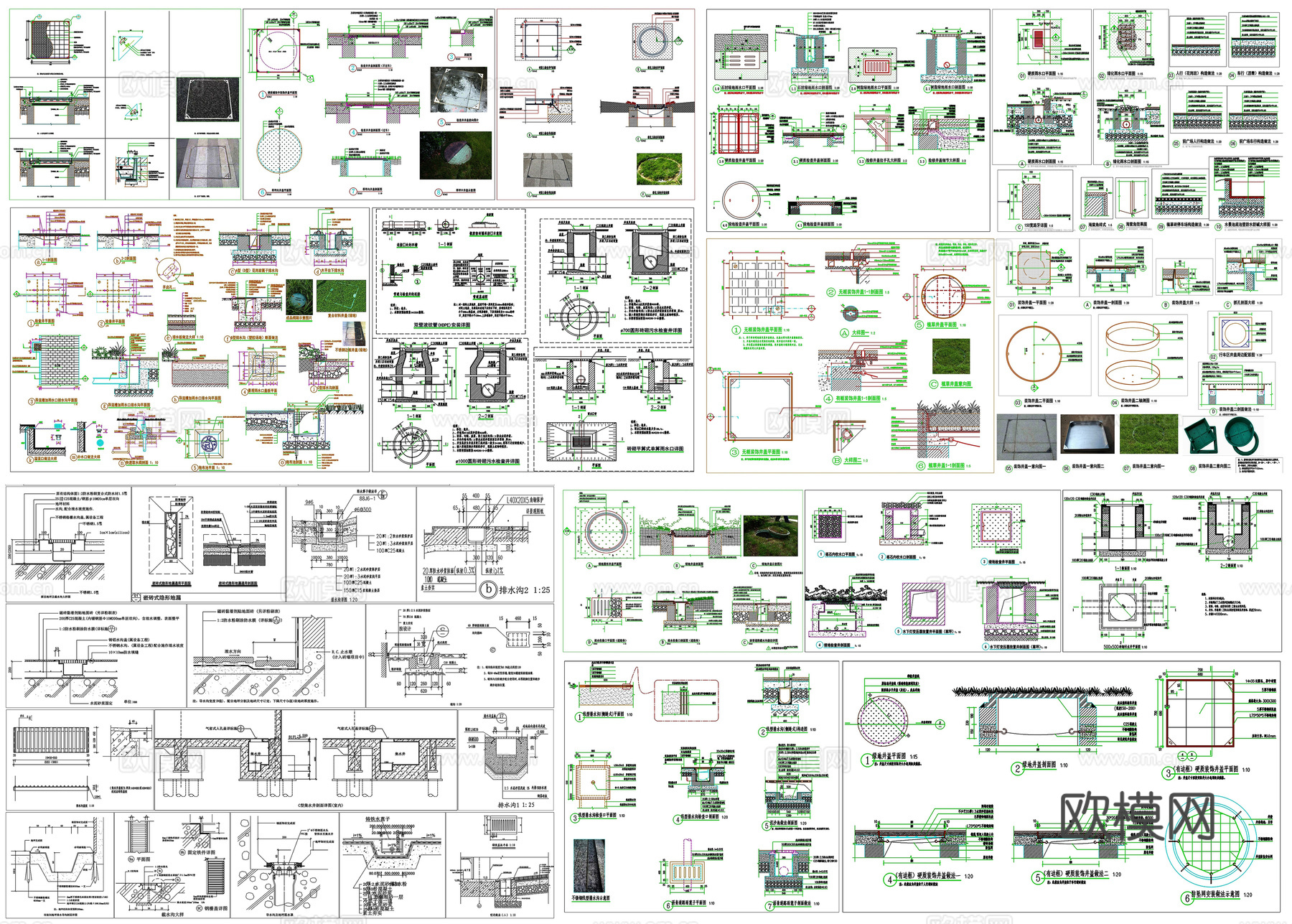 地漏排水沟地沟盖板详图暗沟明沟检查井雨水污水井工艺节点CADcad施工图