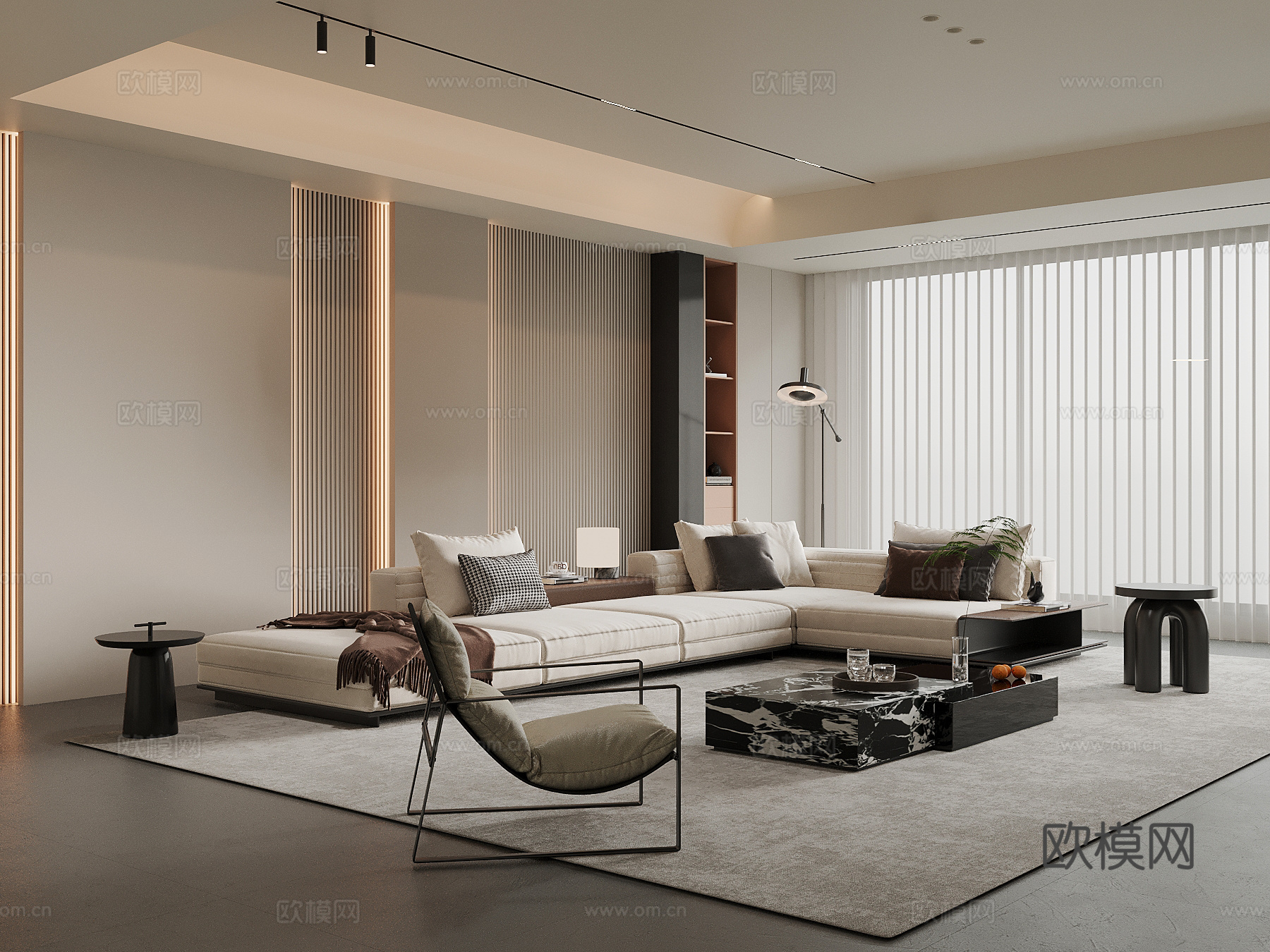 现代客厅 沙发茶几组合 背景墙su模型