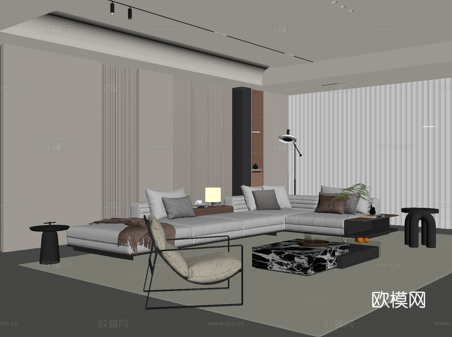 现代客厅 沙发茶几组合 背景墙su模型