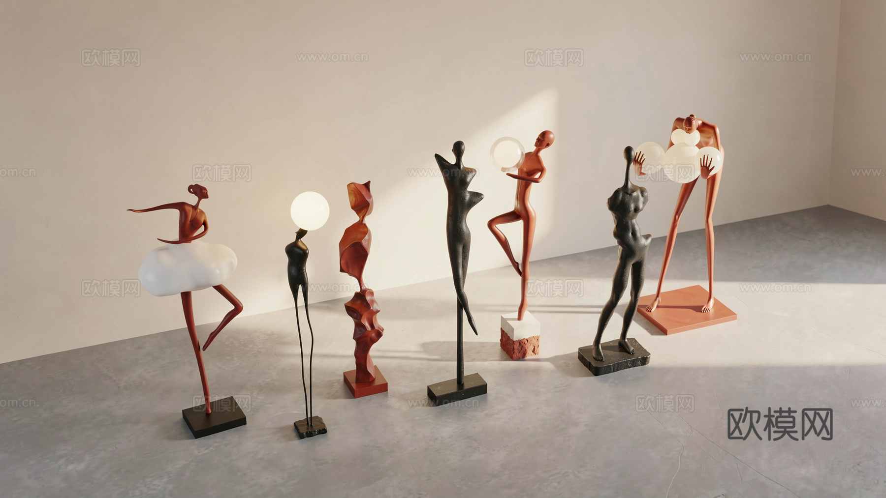 现代雕塑摆件_抽象雕塑_人物雕塑_落地灯_摆件su模型