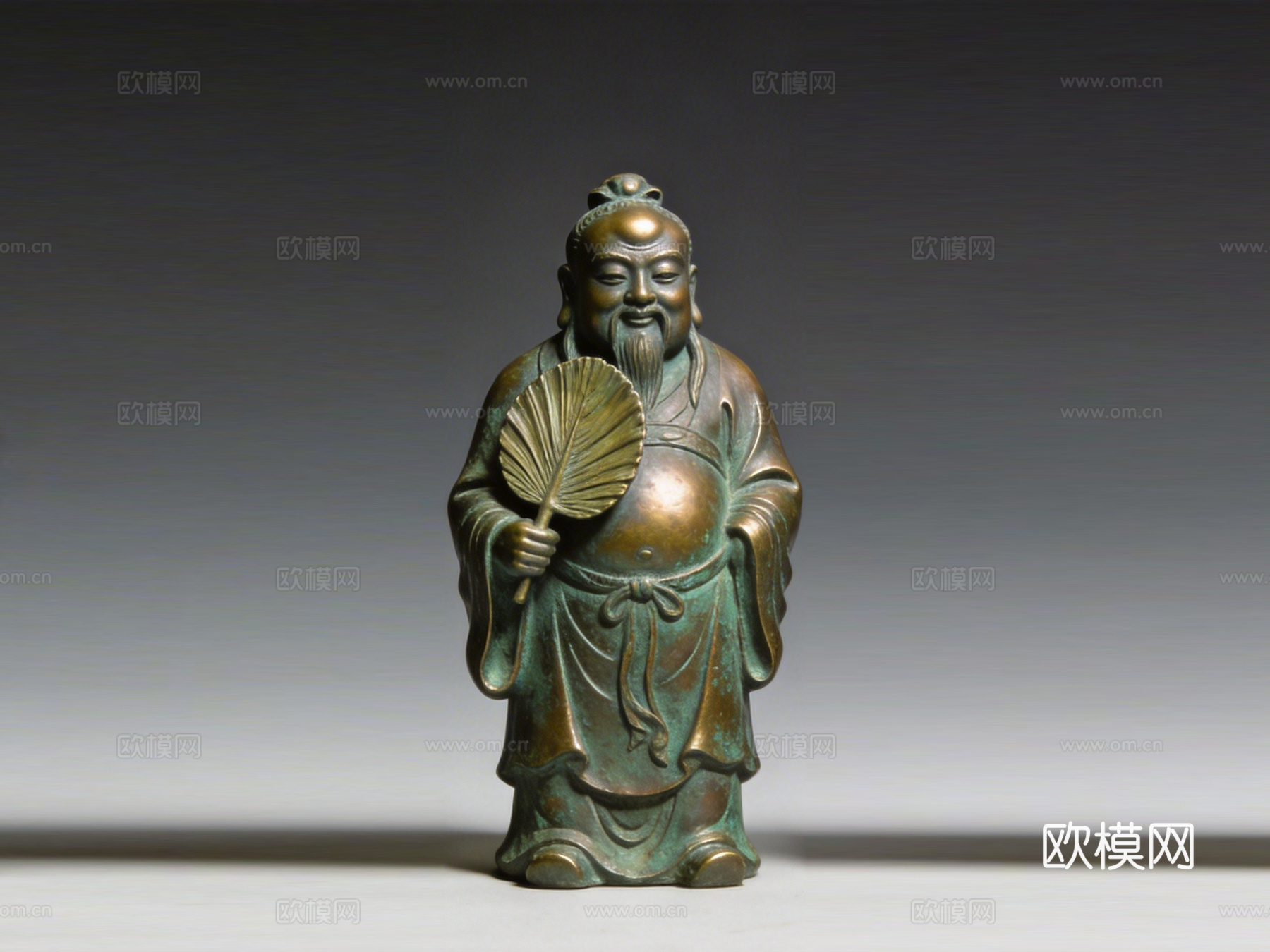 汉钟离青铜雕塑人物摆件su模型