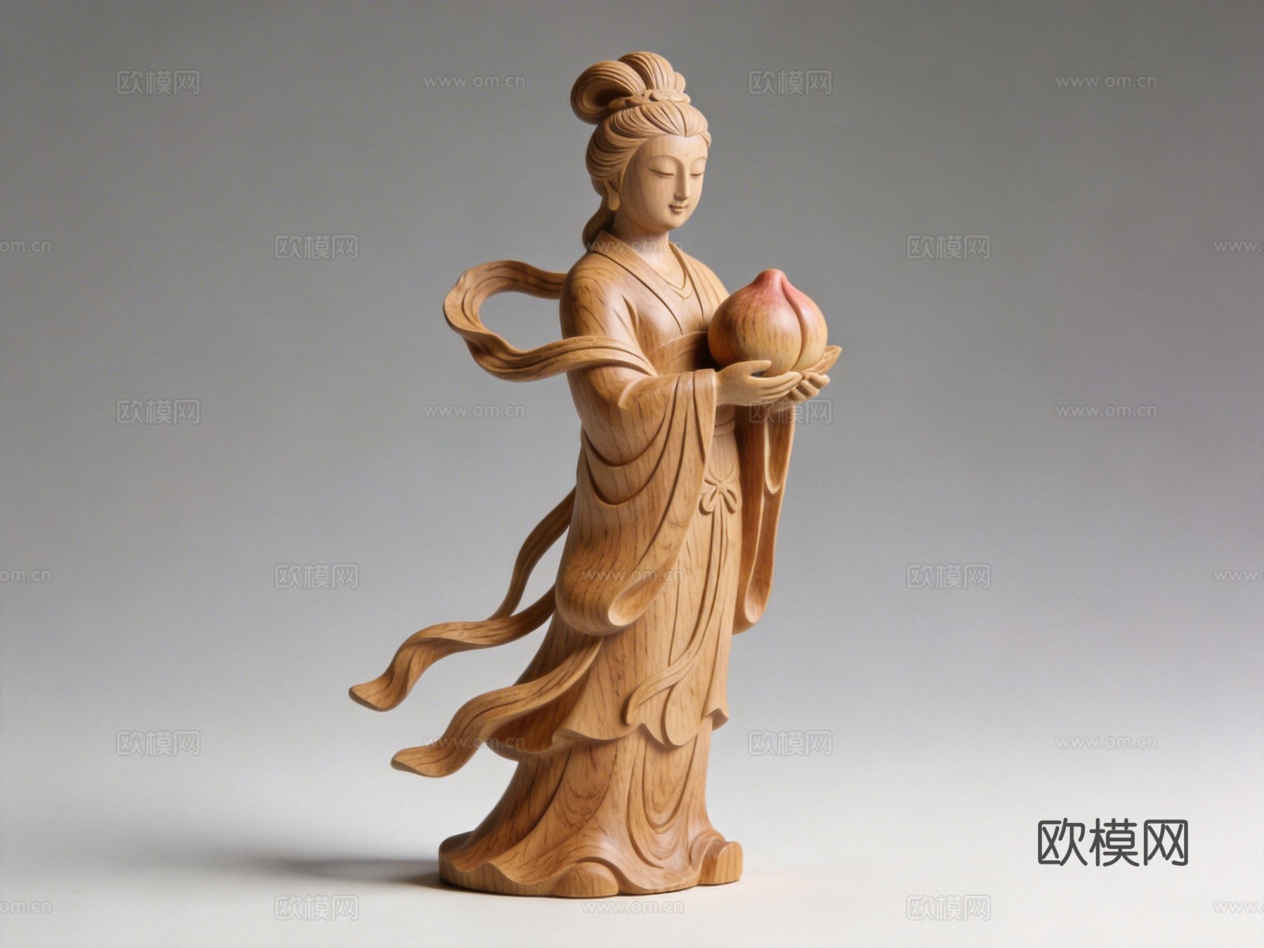 白蜡木木雕麻姑献寿雕塑摆件su模型