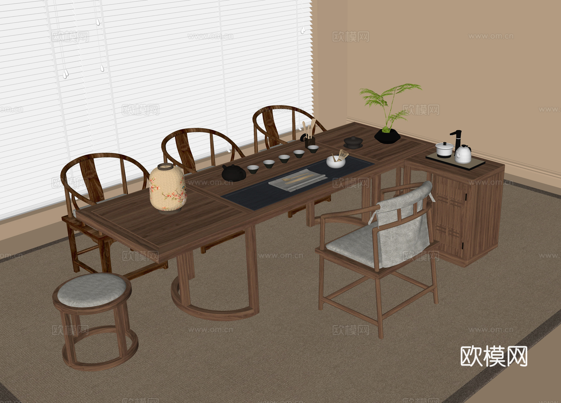 现代茶桌椅 茶桌 茶椅su模型