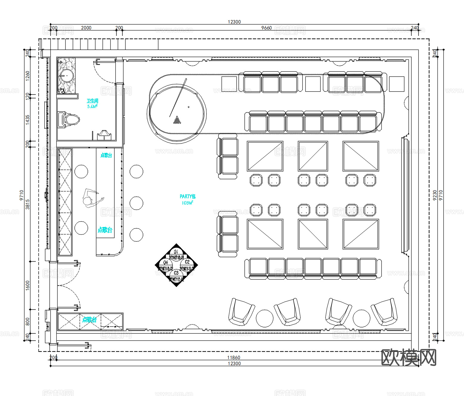 KTV商务会所室内施工图cad施工图