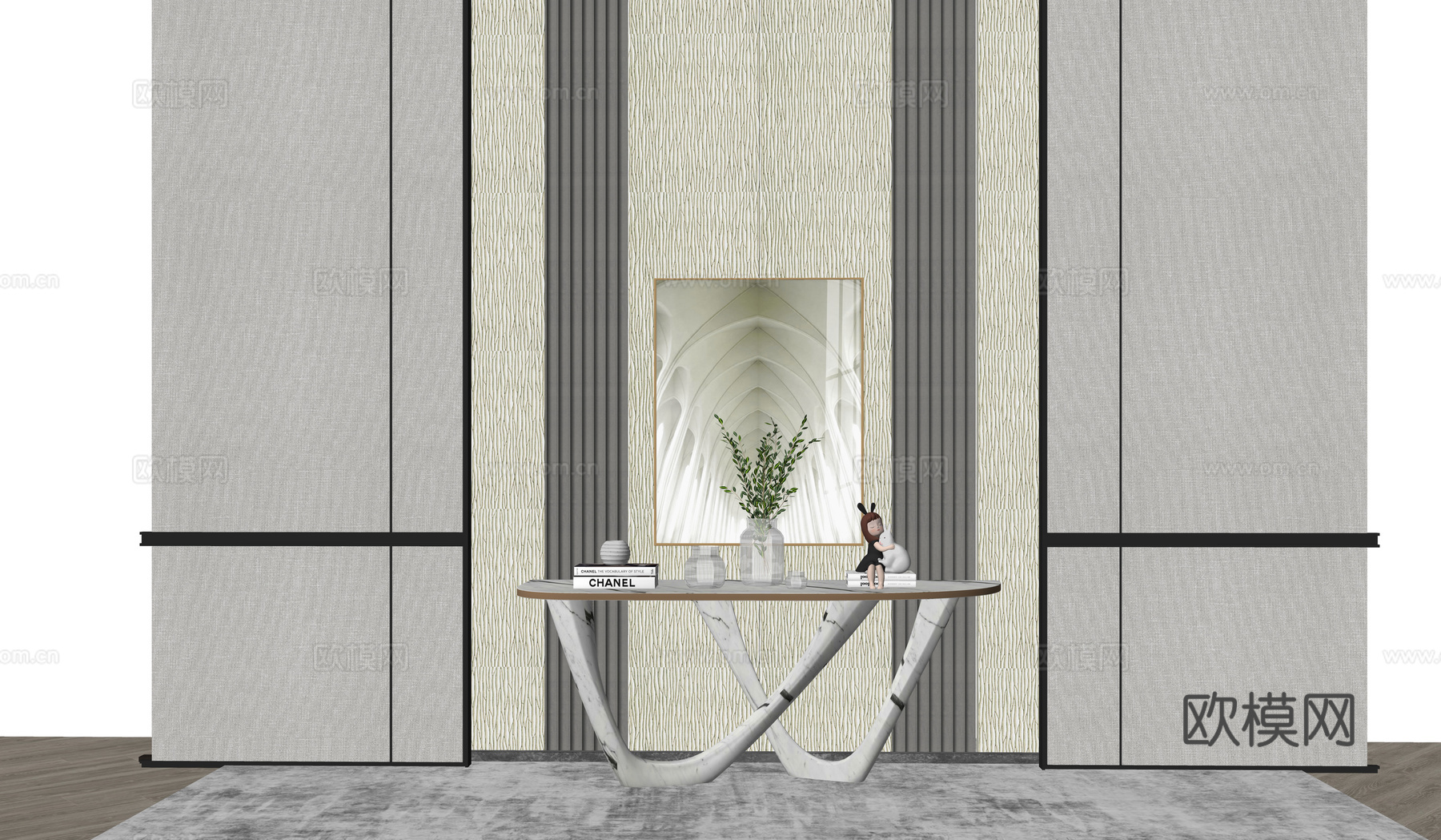 现代端景条案su模型