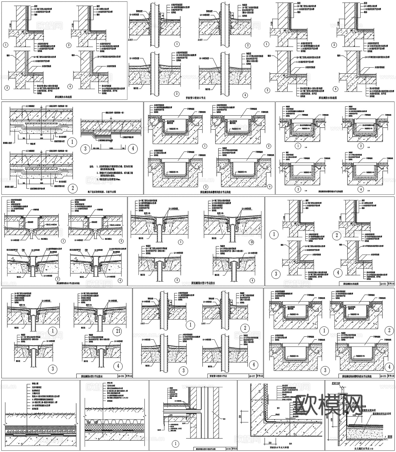 防水做法外墙防水墙身防水地面防水厨卫防水节点大样图CAD素材cad施工图
