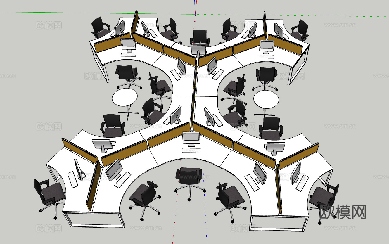 现代风格办公室办公工位办公桌椅组合su模型