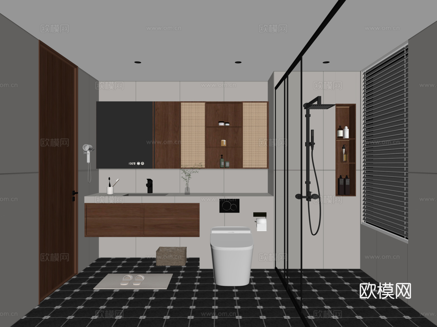 中古风卫生间 浴室柜 卫浴用品 淋浴su模型