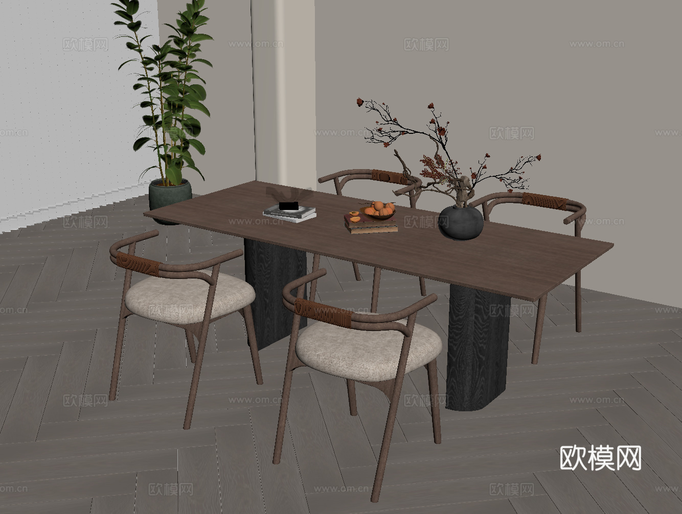 中古风餐桌椅su模型