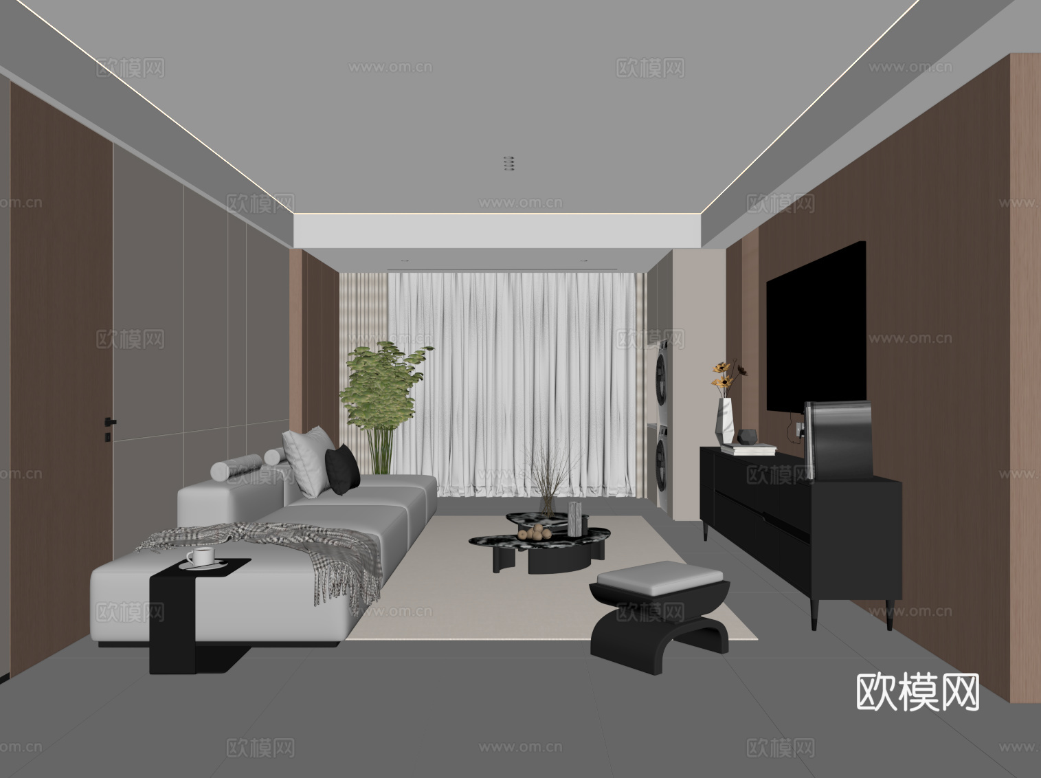 现代客厅 电视柜 沙发茶几组合su模型