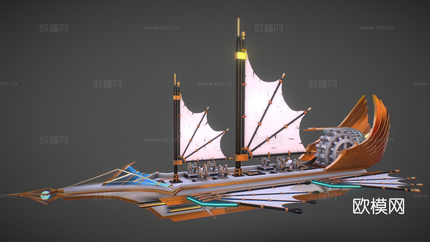蒸汽朋克船概念3d模型下载（渲染图1）