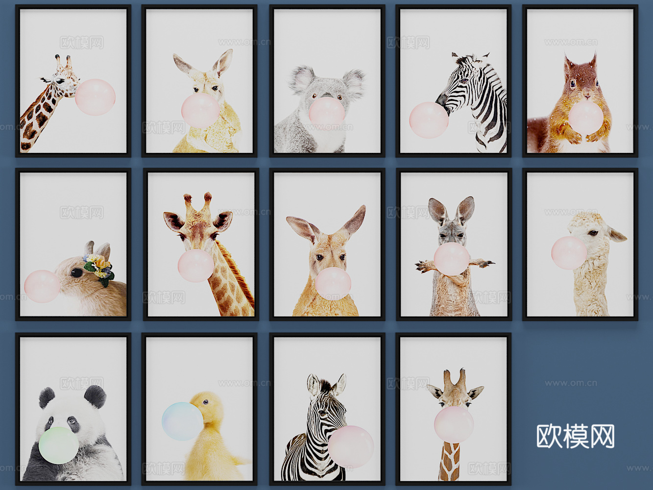 现代动物装饰画 挂画 壁画3d模型下载（渲染图1）