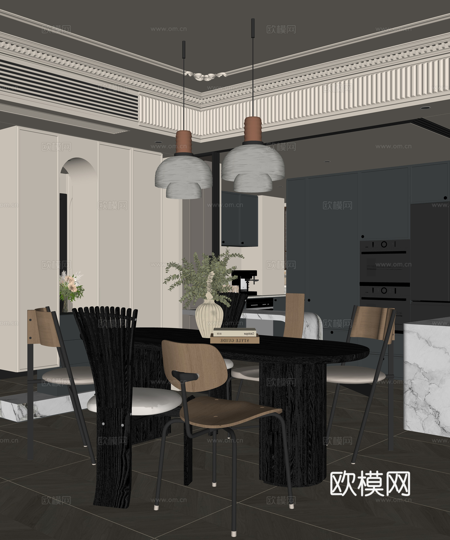 现代法式餐厅su模型