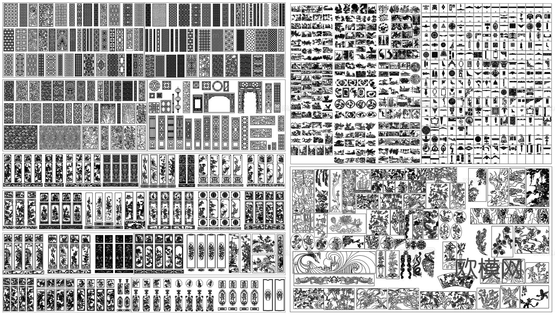 中式欧式法式雕花角线构件线条花纹图案CAD素材图库cad施工图