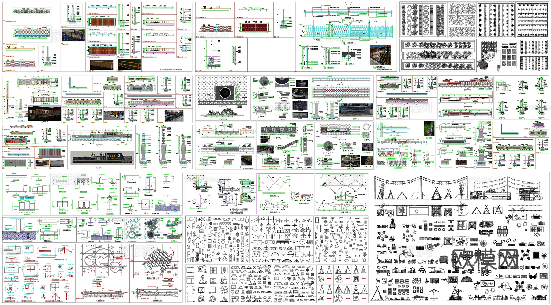 菜园菜地木栅栏围露营帐篷户外露营设施景墙矮墙健身器材CAD素cad施工图