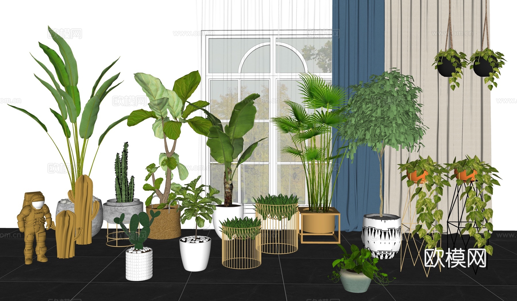 现代风格室内绿植盆栽su模型