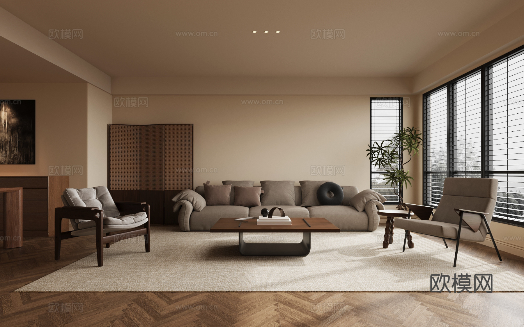 中古风客厅 沙发茶几组合su模型