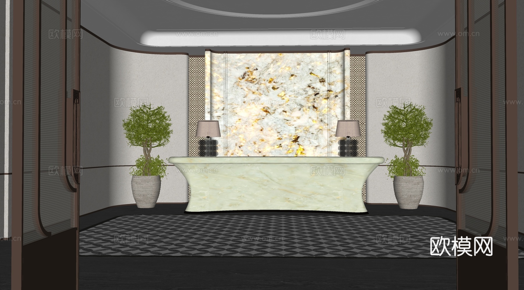 现代售楼处前台  接待厅 前厅水吧区 酒店大堂吧 水吧台 咖su模型