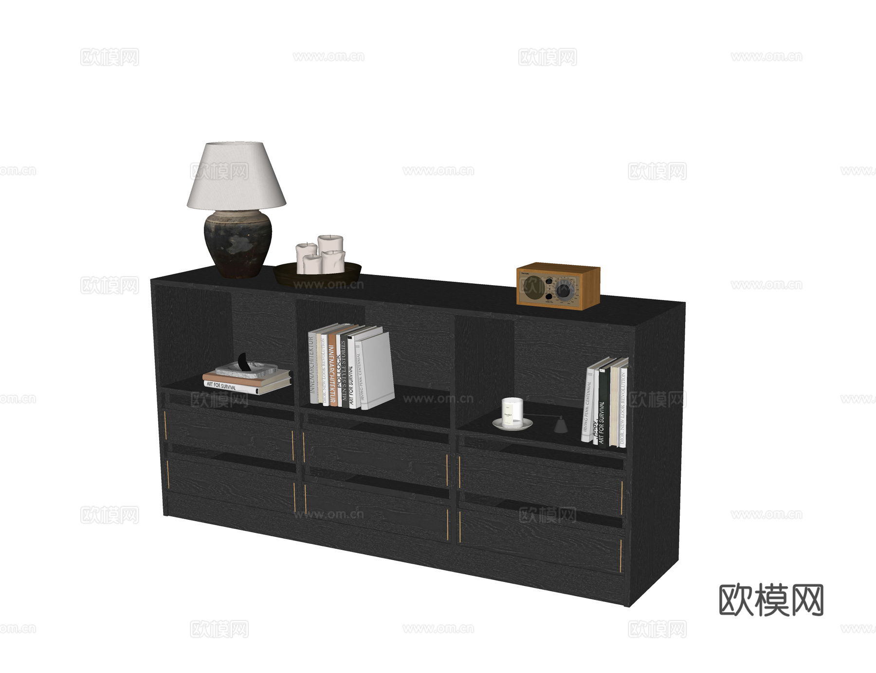 现代边柜 矮书柜su模型