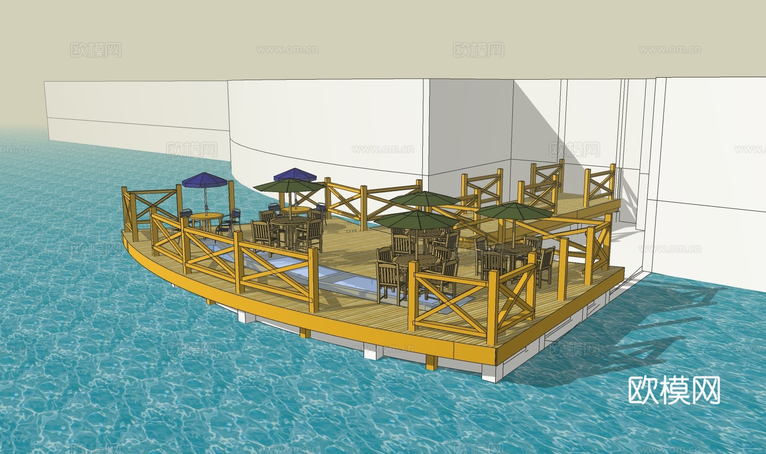 水边观景平台su模型