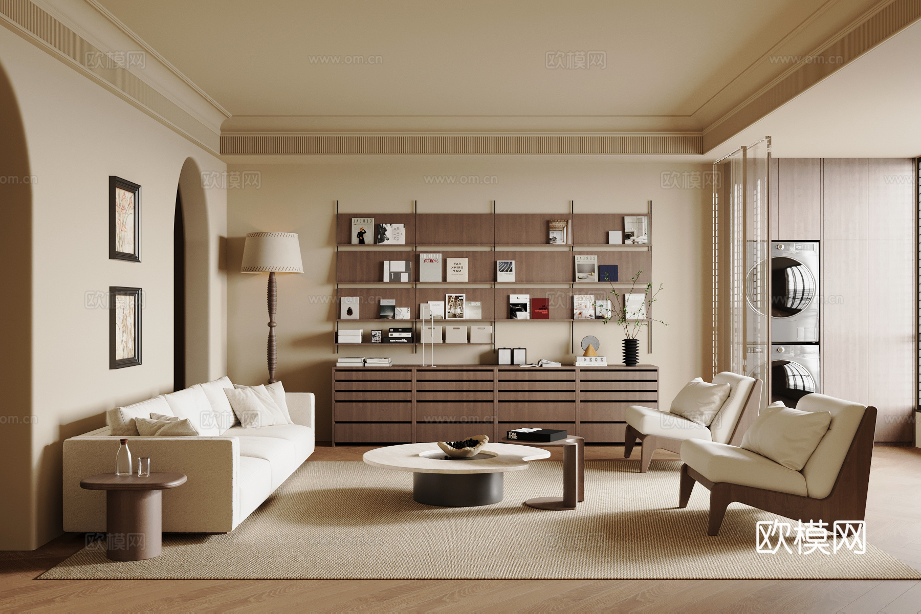中古风客厅 沙发茶几组合 边柜su模型