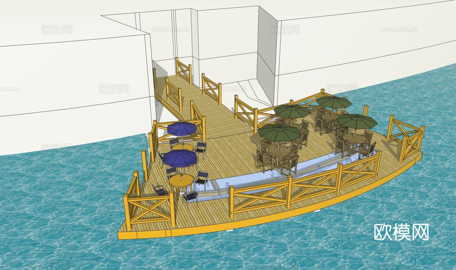 水边观景平台su模型