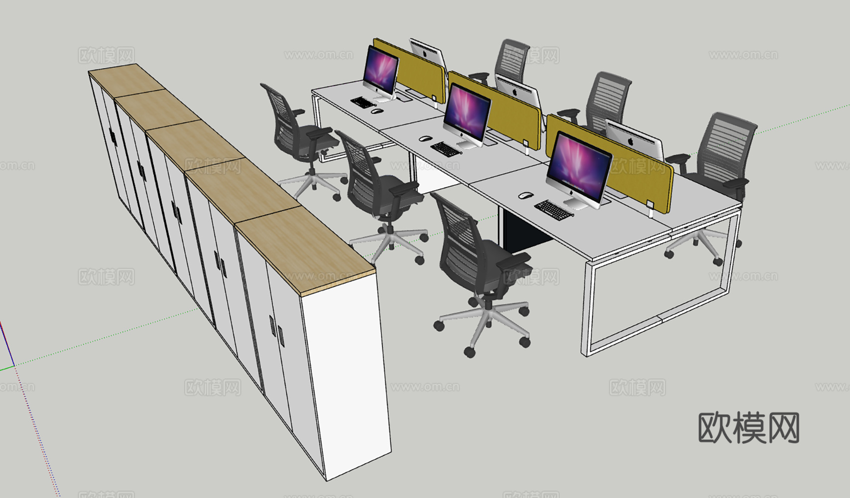 现代风格办公室办公工位办公桌椅组合su模型