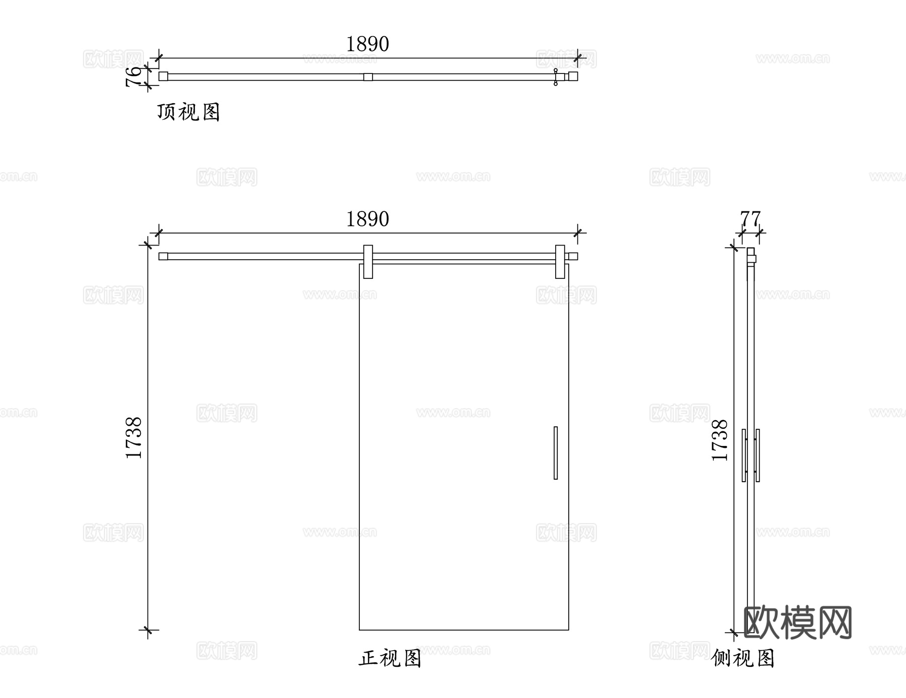 壁挂式推拉门立面图 壁挂式推拉门大样图 壁挂式推拉门详图cad施工图