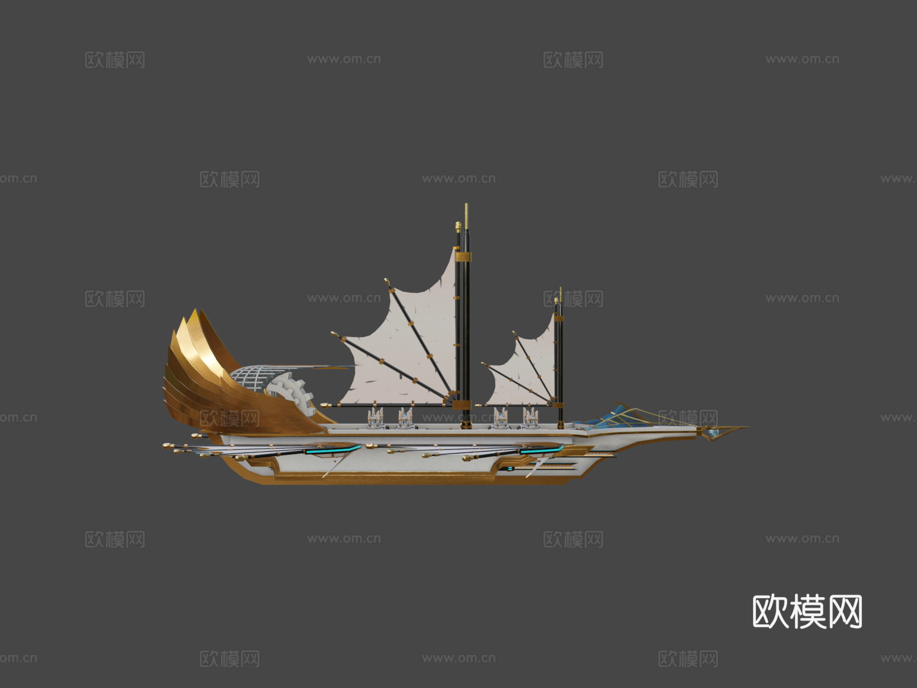 蒸汽朋克船概念3d模型下载（渲染图6）