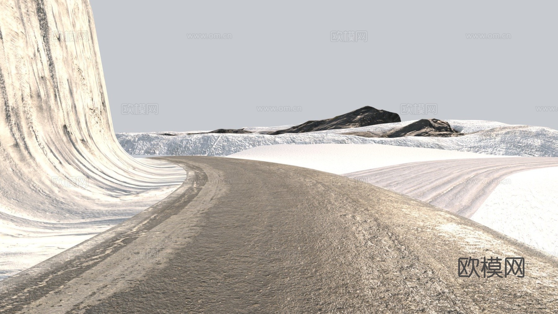 美国冬季雪地公路3d模型下载（渲染图1）