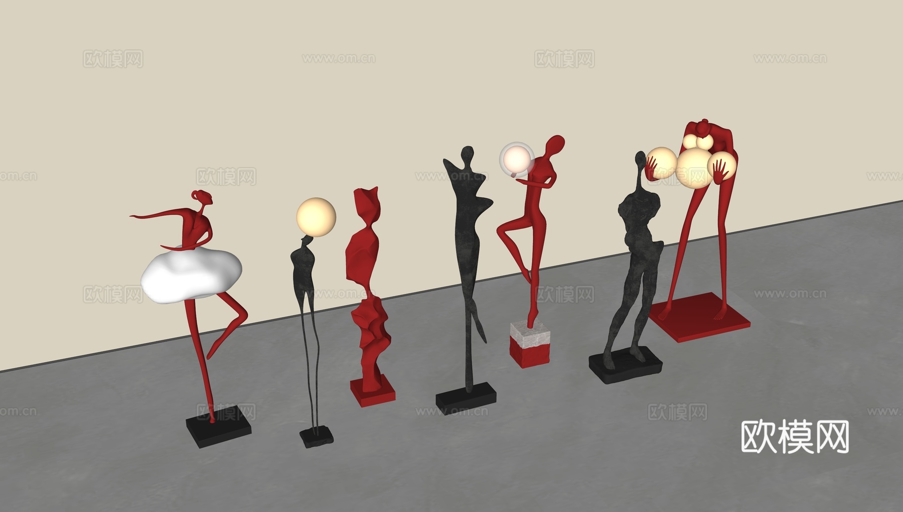 现代雕塑摆件_抽象雕塑_人物雕塑_落地灯_摆件su模型