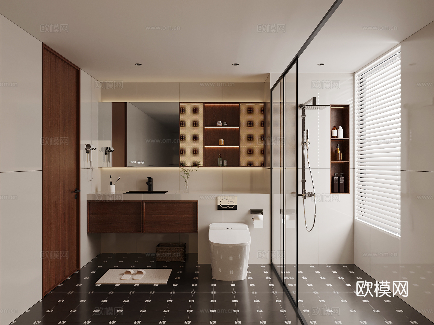 中古风卫生间 浴室柜 卫浴用品 淋浴su模型